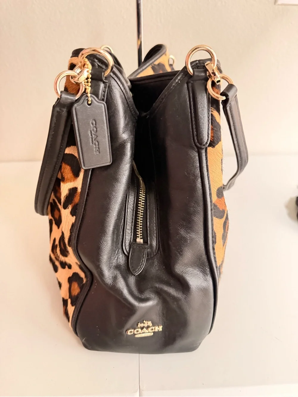 Authentic Coach Phoebe Calf Hair/Leather Ocelot Leopard Print Shoulderbag